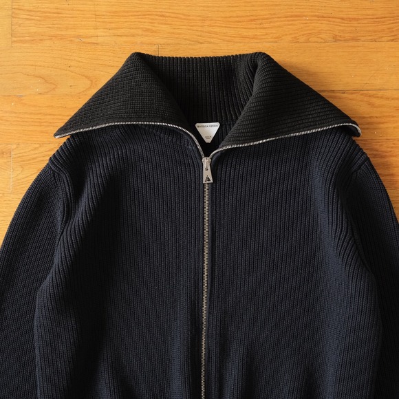 Bottega Veneta Ribbed Full Zip Cardigan Sweater Mens Black Blue Knit Luxury L - Picture 2 of 10